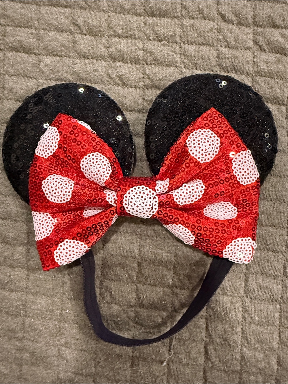 Sequin Minnie Bow Elastic Headband - Red & Black Baby Accessory